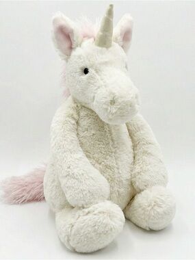 Jellycat Bashful Unicorn Huge Plush White & Pink 24” Long 18” Sitting - RETIRED